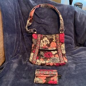 Vera Bradley Mocha Rouge Pattern Hipster Purse With Matching Wallet!